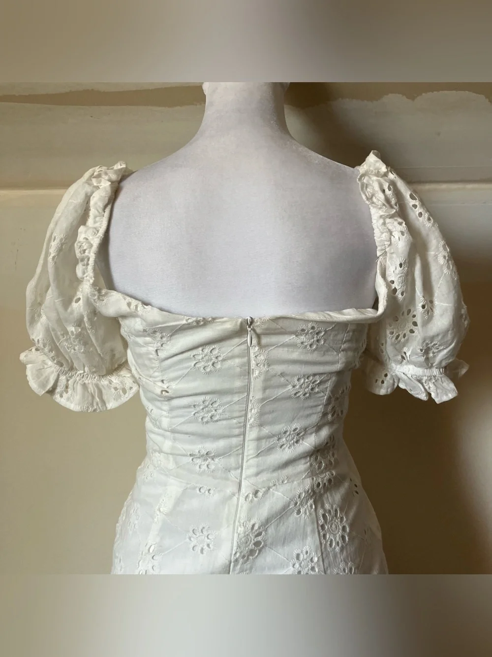 Saints + Secrets White Eyelet Ruched Corset Mini Cottagecore Boho Dress Small - Picture 9 of 10